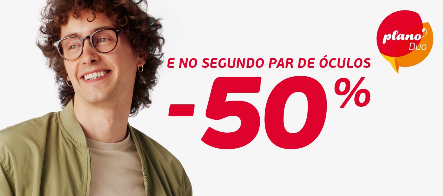 Agora, o segundo par de &oacute;culos a -50%
